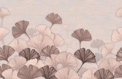 Tapet personalizat leaf cu frunze roz de ginkgo biloba si fundal texturat pink ginkgo
