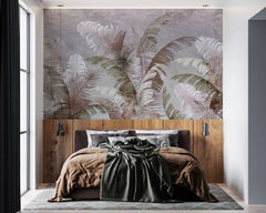 Tapet personalizat leaf cu frunze verzi si maronii de palmier in cadru tropical cu fundal texturat texture palm