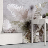 Tapet personalizat leaf cu frunze verzi si maronii de palmier in cadru tropical cu fundal texturat texture palm