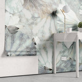 Tapet personalizat leaf cu frunze albastre si flori albe de lotus blue lotus
