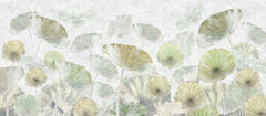 Tapet personalizat leaf cu frunze verzi si flori roz de lotus white green lotus