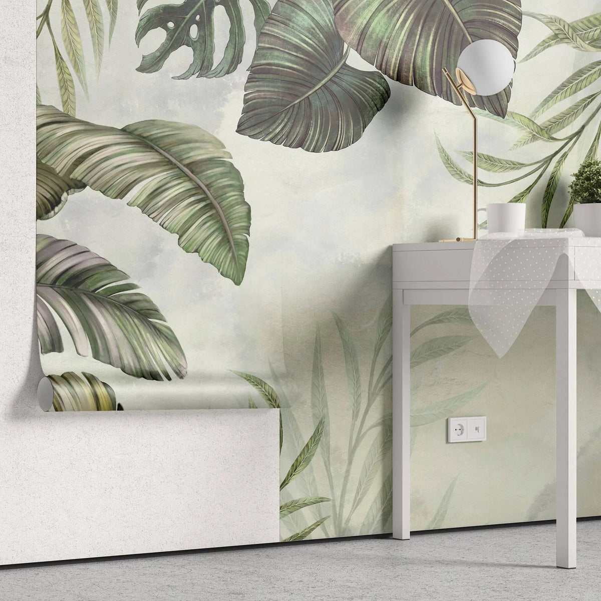 Tapet personalizat leaf cu frunze tropicale verzi in stil tropical tropical frame