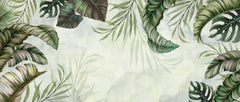 Tapet personalizat leaf cu frunze tropicale verzi in stil tropical tropical frame