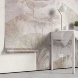 Tapet personalizat leaf cu frunze de lotus in nuante fine de roz si albastru paradise leaves
