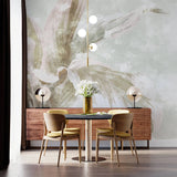 Tapet personalizat leaf cu frunze tropicale in nuante fade de verde pastel leaves