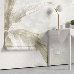 Tapet personalizat leaf cu frunze tropicale in nuante fade de verde pastel leaves