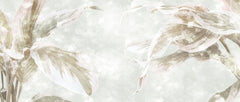 Tapet personalizat leaf cu frunze tropicale in nuante fade de verde pastel leaves
