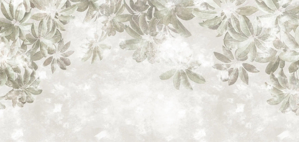 Tapet personalizat leaf cu frunze tropicale in partea de sus cu fundal texturat hanging leaves