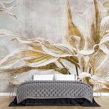 Tapet personalizat leaf cu frunze tropicale maro pe un fundal texturat dracaena brown