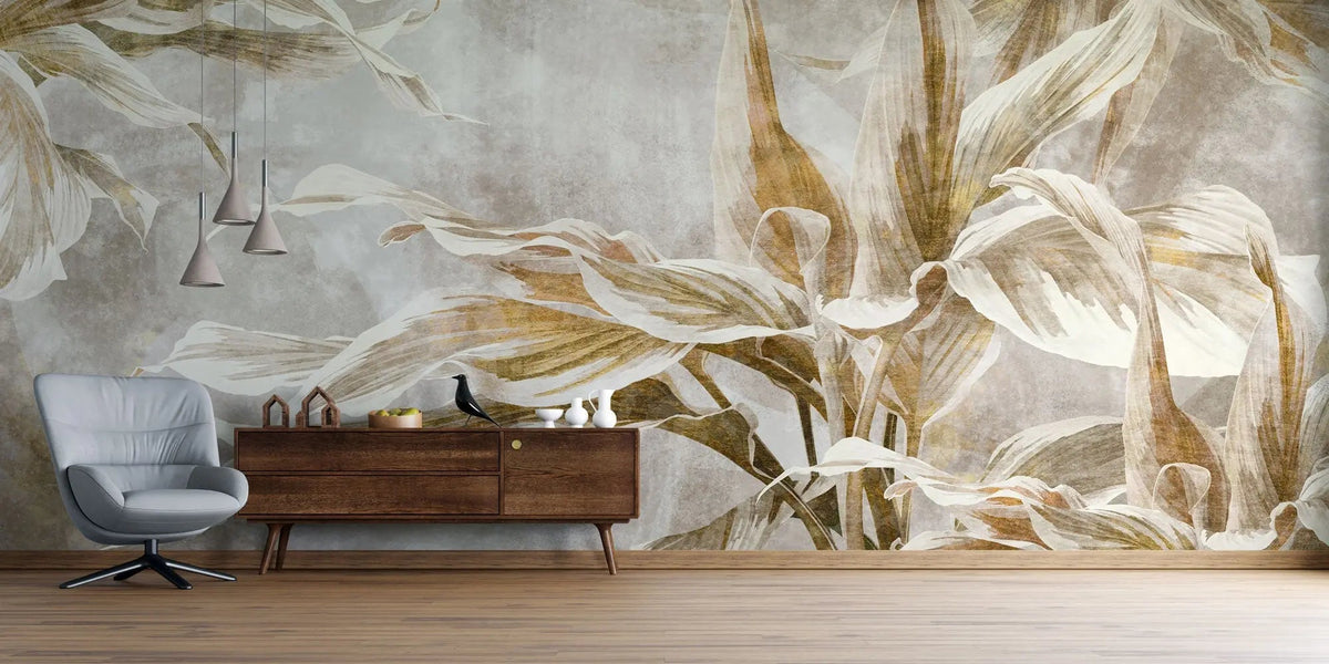 Tapet personalizat leaf cu frunze tropicale maro pe un fundal texturat dracaena brown