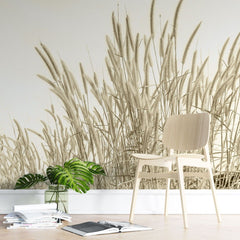 Fototapet personalizat leaf cu frunze si tulpini inalte de trestie in nuante aurii ideal pentru a adauga textura si un sentiment de inaltime spatiului golden reed