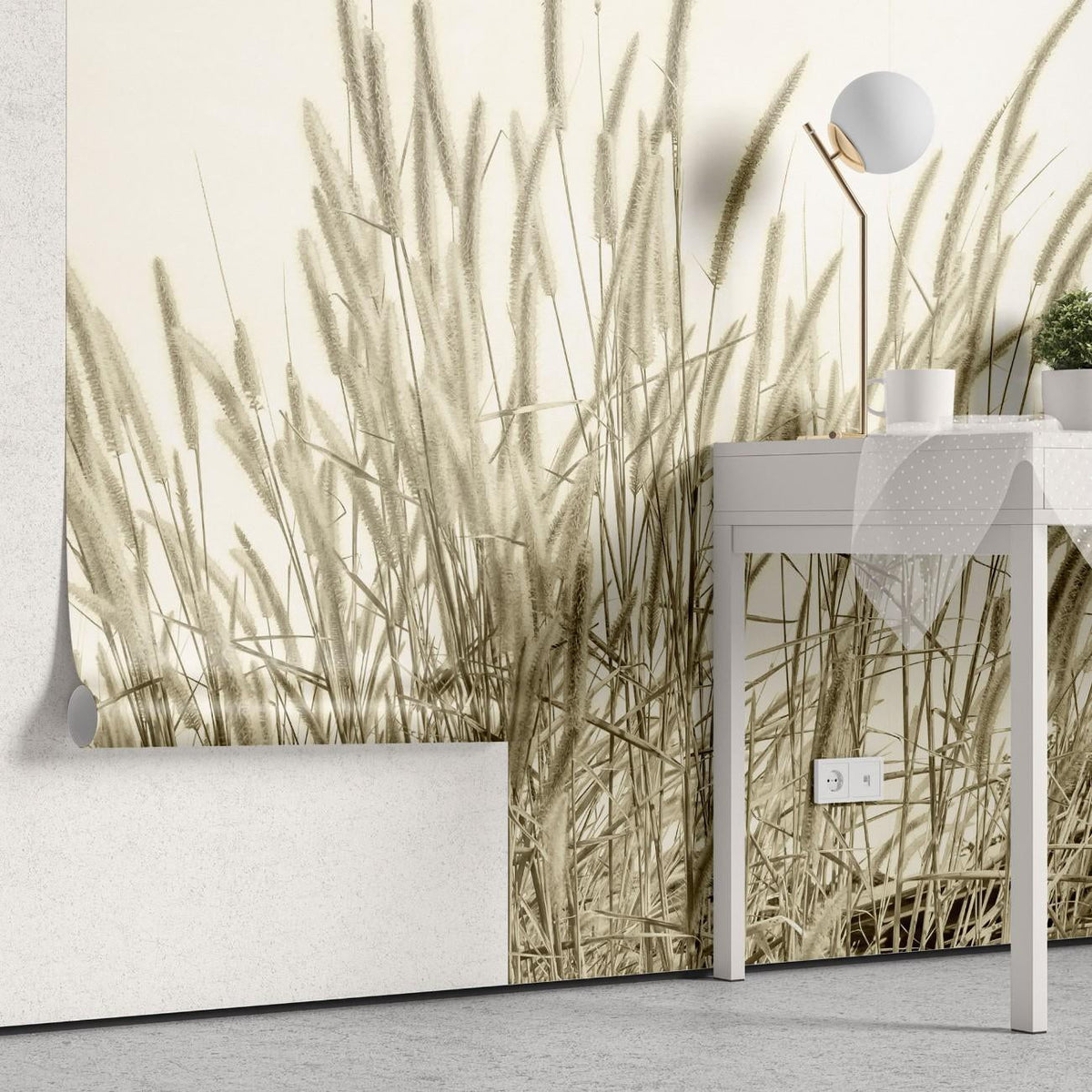 Fototapet personalizat leaf cu frunze si tulpini inalte de trestie in nuante aurii ideal pentru a adauga textura si un sentiment de inaltime spatiului golden reed