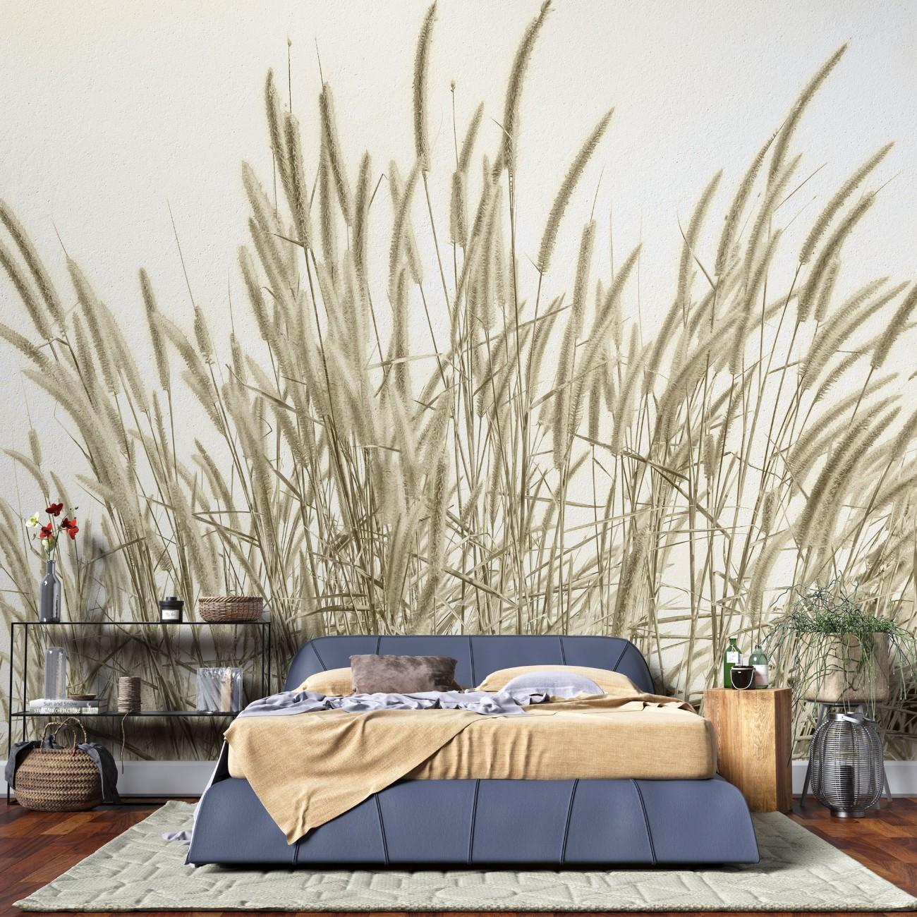 Fototapet personalizat leaf cu frunze si tulpini inalte de trestie in nuante aurii ideal pentru a adauga textura si un sentiment de inaltime spatiului golden reed