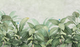 Tapet personalizat leaf cu frunze si vegetatie tropicala luxurianta frunze mari verzi si flori delicate pe un fundal deschis ideal pentru o camera luminoasa tropical wide