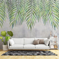 Tapet personalizat leaf cu frunze de palmier suspendate in nuante de verde pe un fundal cu aspect texturat perfect pentru un design fresh si vivid hanging palm leaves