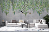 Tapet personalizat leaf cu frunze de palmier suspendate in nuante de verde pe un fundal cu aspect texturat perfect pentru un design fresh si vivid hanging palm leaves