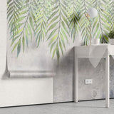 Tapet personalizat leaf cu frunze de palmier suspendate in nuante de verde pe un fundal cu aspect texturat perfect pentru un design fresh si vivid hanging palm leaves