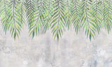 Tapet personalizat leaf cu frunze de palmier suspendate in nuante de verde pe un fundal cu aspect texturat perfect pentru un design fresh si vivid hanging palm leaves