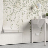 Tapet personalizat leaf cu frunze mici delicate in nuante de verde pal cazand in cascada ideal pentru un decor proaspat si primitor pretty little leaves