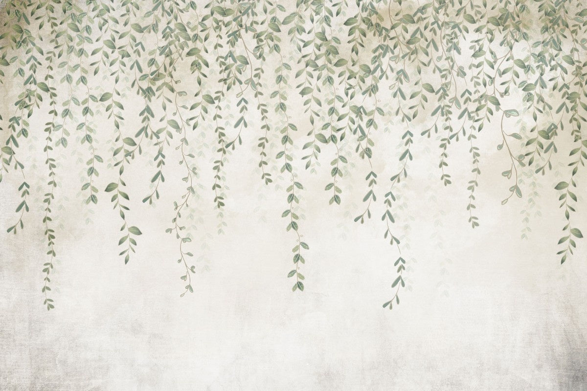 Tapet personalizat leaf cu frunze mici delicate in nuante de verde pal cazand in cascada ideal pentru un decor proaspat si primitor pretty little leaves