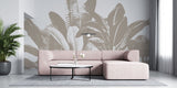 Tapet personalizat leaf cu frunze mari de banane in tonuri de bej pe un fundal alb pentru un design tropical minimalist si luminos beige banana leaves