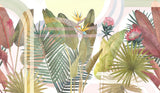 Tapet personalizat leaf in stil art deco cu frunze tropicale si flori exotice in culori vii pe un fundal geometric pentru un design indraznet si artistic art deco leaves