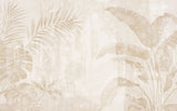 Tapet personalizat leaf cu frunze de palmier in tonuri de bej pe un fundal texturat deschis aducand o atmosfera calda si luminoasa tropical texture