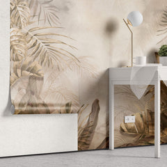 Tapet Personalizat Leaf cu frunze tropicale in nuante calde maronii - DUSTY WARM TROPICAL