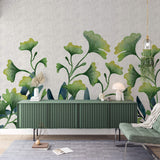 Tapet Personalizat Leaf cu frunze mici verzi de ginkgo cu fundal texturat - LITTLE GINKGO