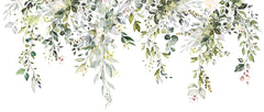 Tapet Personalizat Leaf cu elemente florale si frunze pictate pe fundal alb - FLORAL LEAF