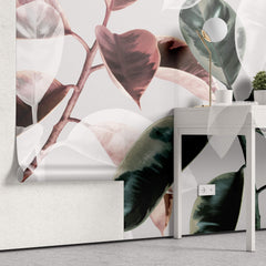 Tapet Personalizat Leaf cu frunze de ficus in nuante de rosu si verde - CONTRAST FICUS
