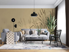 Tapet Personalizat Leaf cu frunze si plante de camp abstracte in nuante de bej si crem 1 - SKETCHY REEDS