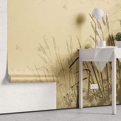 Tapet Personalizat Leaf cu frunze si plante de camp abstracte in nuante de bej si crem 1 - SKETCHY REEDS