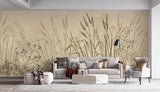 Tapet Personalizat Leaf cu frunze si plante de camp abstracte in nuante de bej si crem 2 - LANDSCAPE REEDS
