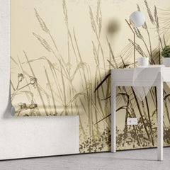 Tapet Personalizat Leaf cu frunze si plante de camp abstracte in nuante de bej si crem 2 - LANDSCAPE REEDS