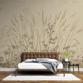 Tapet Personalizat Leaf cu frunze si plante de camp abstracte in nuante de bej si crem 3 - BEIGE FLORAL SKETCH
