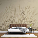 Tapet Personalizat Leaf cu frunze si plante de camp abstracte in nuante de bej si crem 3 - BEIGE FLORAL SKETCH
