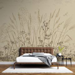 Tapet Personalizat Leaf cu frunze si plante de camp abstracte in nuante de bej si crem 3 - BEIGE FLORAL SKETCH