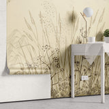 Tapet Personalizat Leaf cu frunze si plante de camp abstracte in nuante de bej si crem 3 - BEIGE FLORAL SKETCH