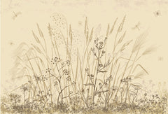 Tapet Personalizat Leaf cu frunze si plante de camp abstracte in nuante de bej si crem 3 - BEIGE FLORAL SKETCH