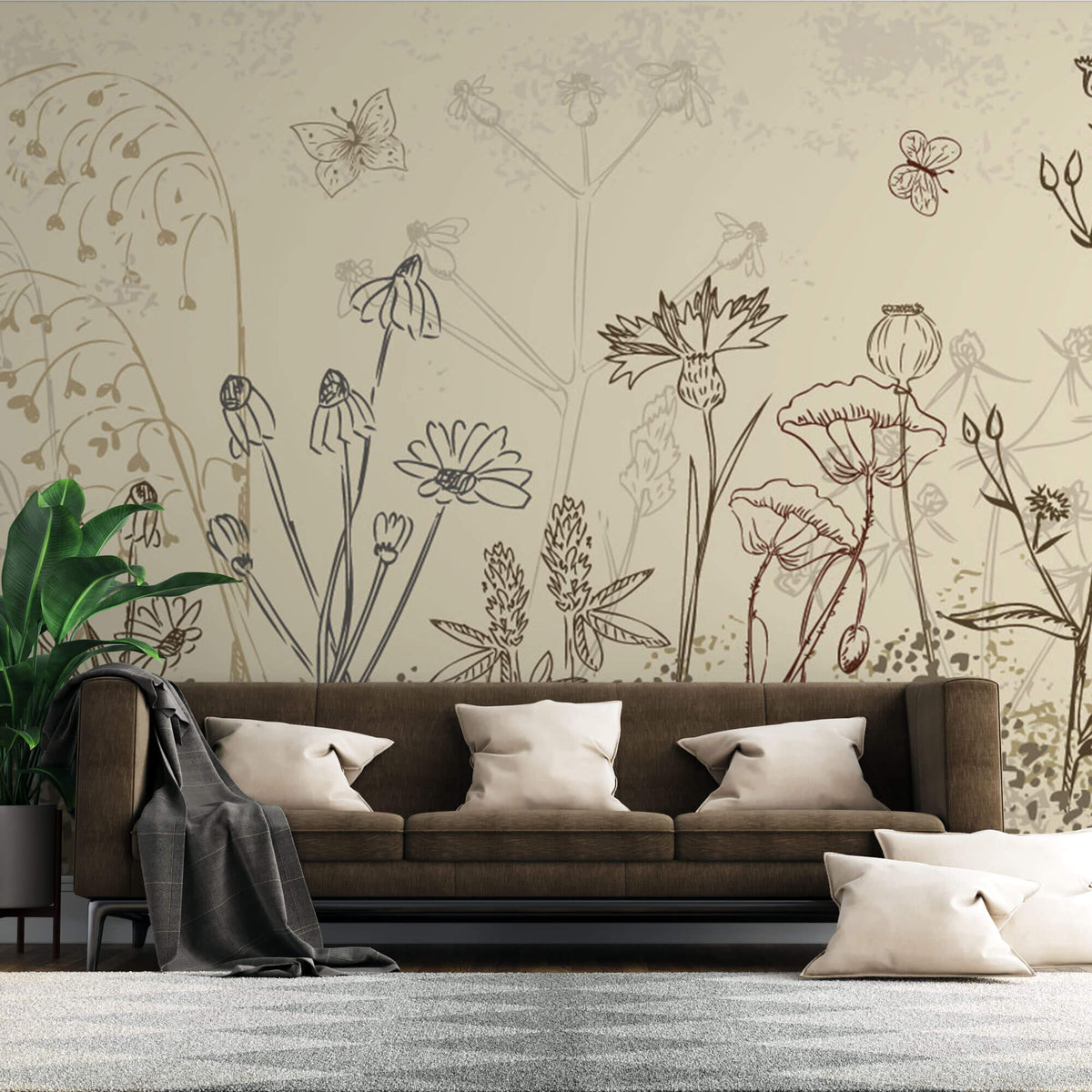 Floral Sketch Landscape Personalised Wallpaper