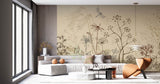 Tapet Personalizat Leaf cu frunze si plante de camp abstracte in nuante de bej si crem 4 - FLORAL SKETCH LANDSCAPE