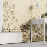 Tapet Personalizat Leaf cu frunze si plante de camp abstracte in nuante de bej si crem 4 - FLORAL SKETCH LANDSCAPE