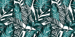 Tapet Personalizat Leaf cu ilustratie de frunze in nuante verde marin - GRAPHIC ART LEAVES CYAN