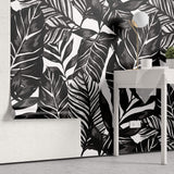 Tapet Personalizat Leaf cu ilustratie de frunze negre - GRAPHIC ART LEAVES BLACK