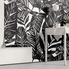 Tapet Personalizat Leaf cu ilustratie de frunze negre - GRAPHIC ART LEAVES BLACK