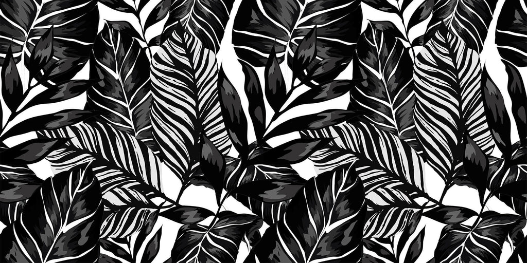 Tapet Personalizat Leaf cu ilustratie de frunze negre - GRAPHIC ART LEAVES BLACK