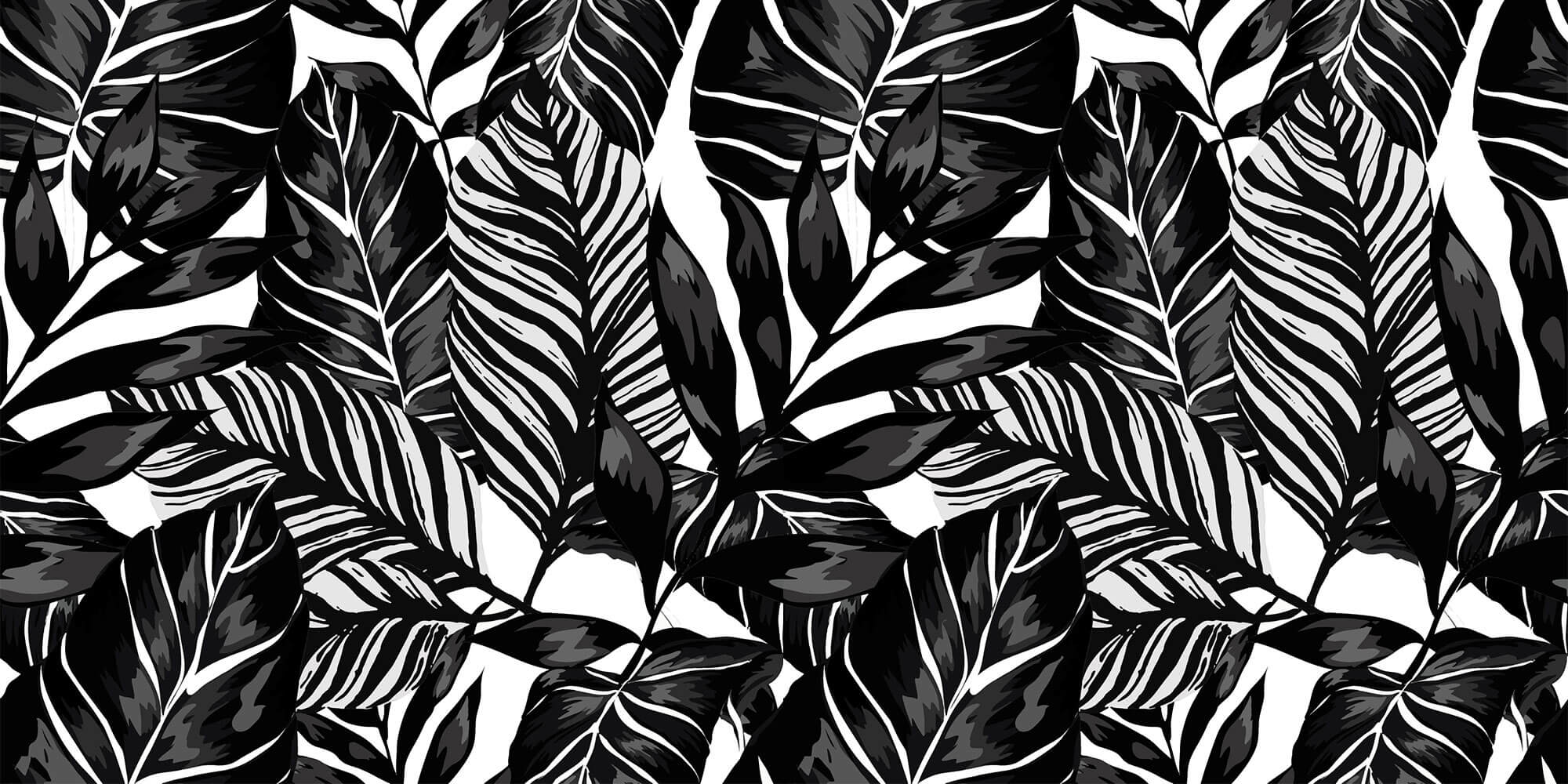 Tapet Personalizat Leaf cu ilustratie de frunze negre - GRAPHIC ART LEAVES BLACK