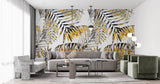 Tapet Personalizat Leaf cu frunze de palmier galbene cu gri - FUNKY YELLOW