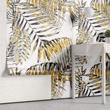 Tapet Personalizat Leaf cu frunze de palmier galbene cu gri - FUNKY YELLOW